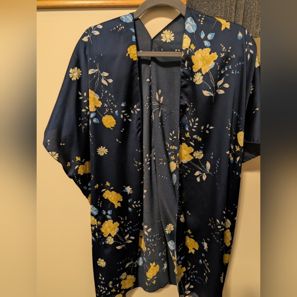 Floral Kimono with Yellow and Blue Flowers